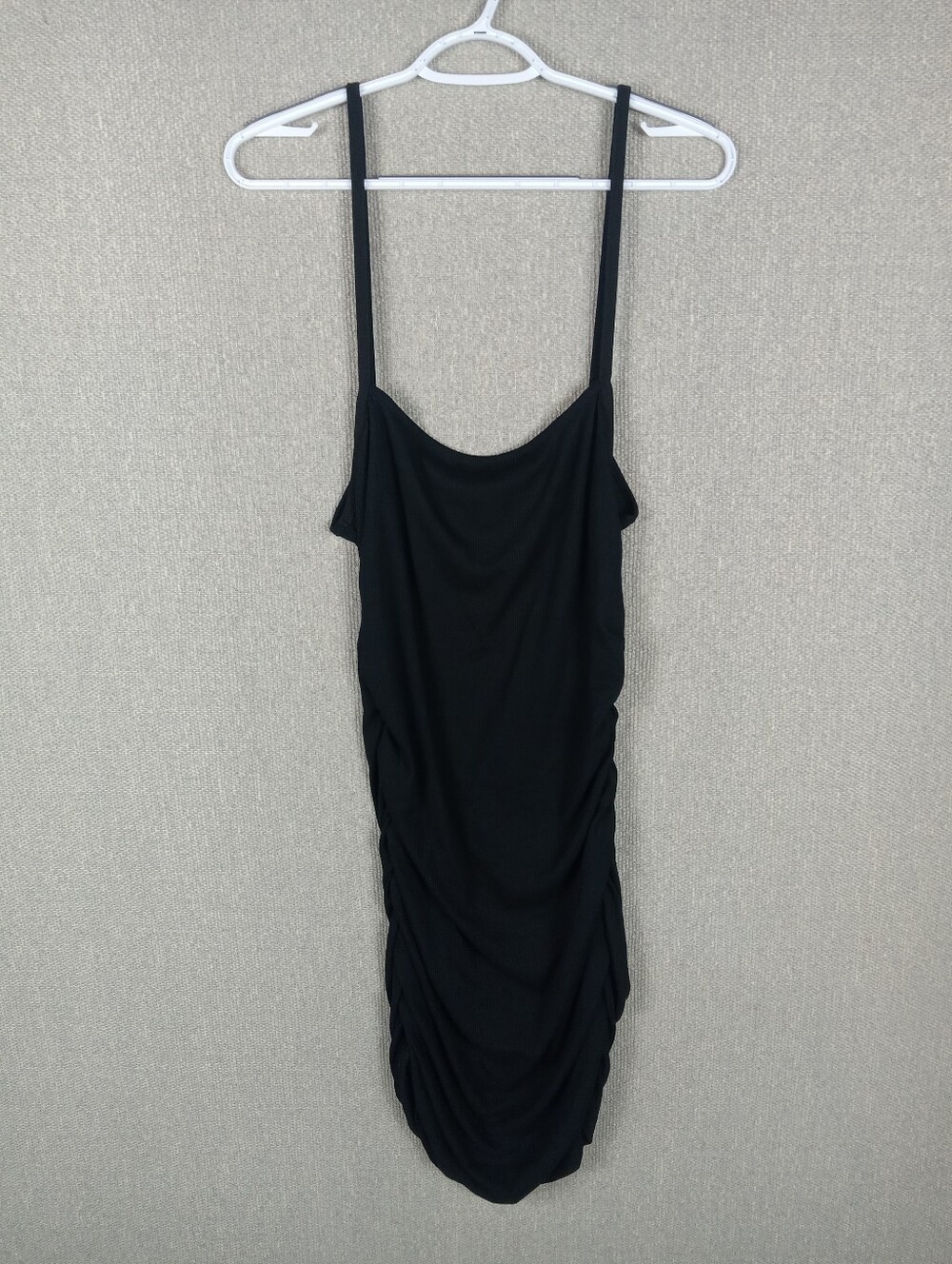 Shein Ruched Cami Bodycon Mini Dress Size XL Black Scoop Neck Spaghetti Straps
